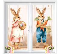 CHUNNIN 2Pcs Extra Large Easter Bunny Window Clings Spring Easter Window Decorations Vintage Easter Window Stickers Farmhouse Rustic Rabbit Carrots Decor for Glass Home Holiday Easter Party Supplies
