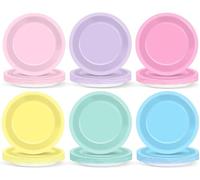 CHUNNIN 48 Pcs Pastel Rainbow Disposable Party Supplies 7" Pastel Paper Plates Pastel Rainbow Party Decorations for Birthday Wedding Baby Shower Boho Rainbow party Colorful Dessert Plates Tableware