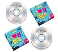 CHUNNIN 50Pcs 90's Mix CD Dessert Plates & Napkins - Retro 90s Theme Party Decorations - Serves 25 Guests - Paper Material - All Seasons - Graphic Pattern - CD 90s Birthday Party