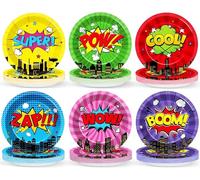 CHUNNIN 60 Pcs Super Theme Hero Party Plates for Birthday Party Decorations 9in Super Theme Hero Paper Plates Disposable Colorful Paper Plate for Kids Home Birthday Event Supplies