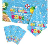 CHUNNIN Goodbye School Hello Pool Tablecloths for Kids Class End of Schools Year Theme Table Covers Supplies Summer End of Decorations School's Out Tablecloth for Graduation Preschool Party Favors