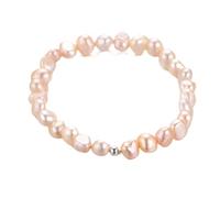 CHUNNUAN Cauuev Real Natural Freshwater Baroque Pearl Bracelets Bangles For Women Silver Beads Jewelry Gifts for the New Year-Pink,18cm