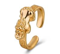 CHUNNUAN Retro Copper Coin Brass Pixiu Ring Chinese Feng Shui Open Adjustable Ring Bring Wealth Good Luck Amulet Jewelry Collection Gift-RI22Y0607-1