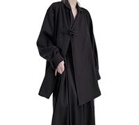 CHUNNUAN Women Vintage Harajuku Black Blouse Asymmetrical Chinese Style Dark Academia Oversize Long Sleeve Chic Fashion Retro Shirts-1,XL