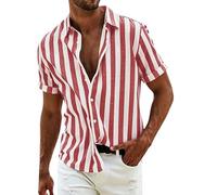 CHUNOTU Striped Shirts for Men Adult Classic Vertical Stripe Button Down Dress Shirt Short Sleeve Business Formal Party Tops