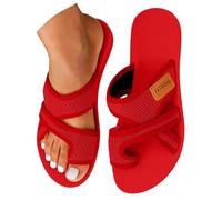 CHUNOTU Women's Sandals & Slides Wide Fit Arch Support Orthopedic Mesh Slippers Summer Breathable Slip On Walking Flat Shoes Comfort Open Toe Thick Bottom Soles, A04-Red, 7