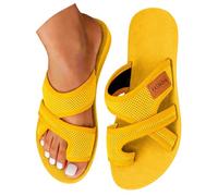 CHUNOTU Women's Sandals & Slides Wide Fit Arch Support Orthopedic Mesh Slippers Summer Breathable Slip On Walking Flat Shoes Sandals for Woman 2026, A04-Yellow, 7