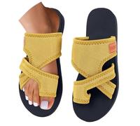 CHUNOTU Women's Sandals & Slides Wide Fit Arch Support Orthopedic Mesh Slippers Summer Breathable Slip On Walking Flat Shoes Comfortable Open Toe Sandal, A06-Yellow, 7
