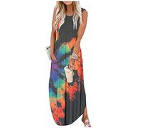 CHUNTIANRAN Women's Maxi Dress Summer Casual Sundress Sleeveless Long Dresses Hawaiian Beach Maxi Dress with Pockets, Rainbow, L