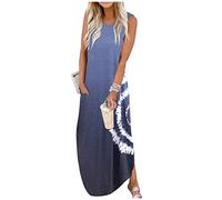 CHUNTIANRAN Women's Maxi Dress Summer Casual Sundress Sleeveless Long Dresses Hawaiian Beach Maxi Dress with Pockets, Light Blue Dye, S
