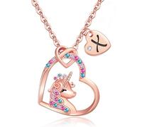 Chunyee Unicorn Gifts for Girls, CZ Heart Unicorn Necklaces Initial Necklace,X