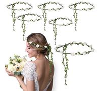 Chunyin 6 Pcs Flower Crown Women Wedding Hair Garland Boho Wreath Floral Bridal HeadPc Greenery Adjustable Headband for Ceremony Party Festival Vacation Photography Props, 18 cm