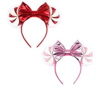 CHUOZI Christmas Mouse Ears Bow Headband Hair Hoop With a Plush Circle Around the headband Glitter Snowflake bands for Party Supplies Hot Pink Princess Dress Up