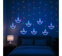 CHUOZI Diwali String Lights 12 Diya 138 LEDs Curtain Battery Operated Indian Room Decor Wall Window