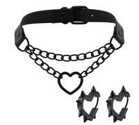 CHUOZI Goth Heart Necklace Earrings Set for Women Layered Black Choker Y2k Style Leather Spiked Hoop Gothic Punk Jewelry Accessories Gift for