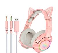 CHUOZI K9 3.5mm Wired Gaming Headset Removable Cat Ears Headphones Noise Canceling E-Sports Earphone with Microphone RGB LED Light Volume Control Mute Mic for Desktop PC