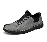 CHUOZI Men's Classic Handmade Leather Flats Leisure Lace-up Driving Shoes Skate Grey 7