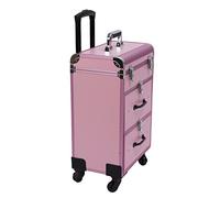 CHUOZI Rolling Makeup Case Large Cosmetic Trolley with Locks Professional Train organizers for Salon Barber (Pink)