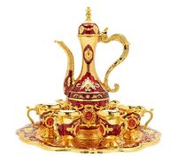 CHUOZI Turkish Teapot Set Gold Classical Tea Coffee Cup with Tray and 6 Cups Vintage Service for Homes Restaurants Hotels Offices
