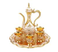 CHUOZI Turkish Teapot Set Gold Classical Tea Coffee Cup with Tray and 6 Cups Vintage Service for Homes Restaurants Hotels Offices