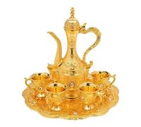 CHUOZI Turkish Teapot Set Gold Classical Tea Coffee Cup with Tray and 6 Cups Vintage Service for Homes Restaurants Hotels Offices