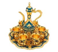 CHUOZI Turkish Teapot Set Gold Classical Tea Coffee Cup with Tray and 6 Cups Vintage Service for Homes Restaurants Hotels Offices