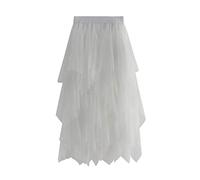 CHUOZI Women's Mesh Tulle Skirt Irregular Layered Pleated Ballet Multilayer Asymmetric Midi Tutu Underskirt Streetwear (White, ONE Size)