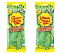 Chupa Chups Belts Sour Apple Fizzy Sugar Coated Gummy Strips Sweets 90g - 2x Share Bags
