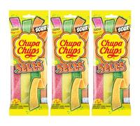 Chupa Chups Belts Sour Apple, Lemon, Orange, Strawberry Fizzy Sugar Coated Gummy Strips Sweets 90g - 3x Share Bags