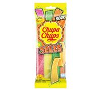 Chupa Chups Belts Sour Apple, Lemon, Orange, Strawberry Fizzy Sugar Coated Gummy Strips Sweets 90g Share Bag