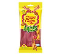 Chupa Chups Laces Strawberry Gummy Sweets, Shoe Lace Strips 90g -1x Share Bag