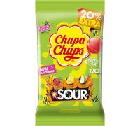 Chupa Chups Sour Lollipop Bulk Bag, 3 Flavours Of Party Sweets With Natural Colourings, Suitable for Vegetarians - 120 Lollies