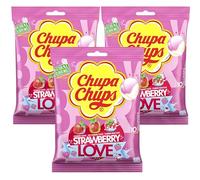 Chupa Chups Strawberry Love Lollipops Bulk Sweets for Party Bags, 3 Assorted Flavour Lollies Sweet Bulk, Pink Lollypops Mix for Sweet Sharing, Chupa Chup Party Sweet Lolly, 3x10 pack + Cheeroo Magnet