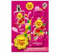 CHUPA CHUPS Strawberry Swirl Pamper Trio Gift Set, 100ml Body Mist, 300ml Bath & Shower Gel and Body Sponge, Fruity Body Care Gift Set for Women, Gift Set for Her