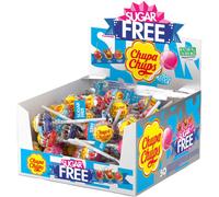 Chupa Chups Sugar Free Lollipop Display Box, Cherry, Cola & Strawberry Flavoured Assorted Party Sweets - 50 Lollies