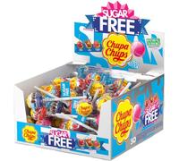 Chupa Chups Sugar Free Lollipop Display Box, Cherry, Cola & Strawberry Flavoured Assorted Party Sweets - 50 Lollies