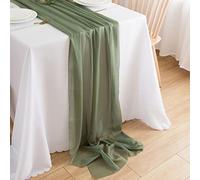 CHUQING Chiffon Table Runner - Sage Green Fabric Tulle Boho Table Decoration - 70 cm x 3 m