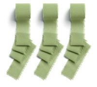 CHUQING Eucalyptus Green 3 Rolls of Gift Ribbon Chiffon Ribbon Fringe 38 mm x 6.3 m Silk Ribbon for Wrapping Gifts, Bouquets, Wedding Invitations