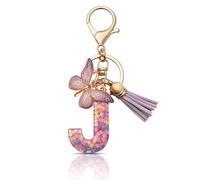 CHUQING Key Chain, Personal Pendant Key Butterfly Keyring Initial Letter, Purple-j, Women's