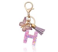 CHUQING Keyring Girl Key Ring Letter Key Pendant Butterfly Keyring with Initial Letters Women Keychain Gift, Purple-h, S