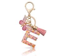CHUQING Keyring Girl Key Ring Letter Key Pendant Butterfly Keyring with Initial Letters Women Keychain Gift, Pink-E, S