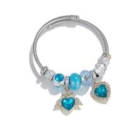 CHUQIU Charm Bracelets for Women,Fashion Blue Heart Friendship bracelets Silver Stainless Steel Bangle Bracelets, Adjustable Family jewelry Suitable for Wedding gifts, Blue, stainless steel, alloy
