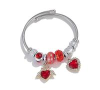 CHUQIU Charm Bracelets for Women,Fashion Blue Heart Friendship bracelets Silver Stainless Steel Bangle Bracelets, Adjustable Family jewelry Suitable for Wedding gifts, Red, crystal
