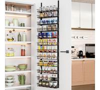 Churboro Over the Door Pantry Organizer Rack with 12 Adjustable Baskets, 12 Tiers Dual-use Spice Rack- Hanging or Wall Mount Spice Rack, Pantry Door Organizer, Black