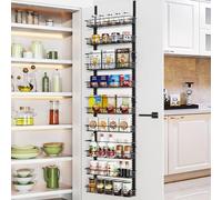 Churboro Over the Door Pantry Organizer Rack with 9 Adjustable Baskets, 9 Tiers Dual-use Hanging or Wall Mount Spice Rack Organizer, Black