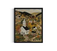 Church and Community Wall Art Poster Print, Scenery Landscape American Folk Art, Naive Painting Decor Gallery 31 (Church and Community, 8 x 10 inches, Unframed)
