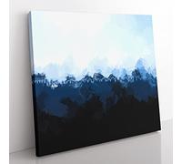 Church Beyond the Forest in Abstract Modern Canvas Wall Art Print Ready to Hang, Framed Picture for Living Room Bedroom Home Office Décor, 35x35 cm (14x14 Inch)