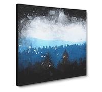 Church Beyond the Forest Paint Splash Canvas Print | Gallery Wrapped 30mm Frame Wall Art | 14x14 inches | Ready to Hang | Modern Landscape Picture | Living Room Bedroom Lounge Office