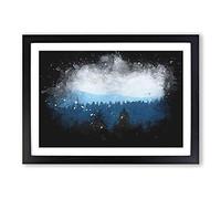 Church Beyond The Forest Paint Splash Framed Print | A2 Black Framed Wall Art | Ready to Hang | Modern Religious Picture | Living Room Bedroom Lounge Office