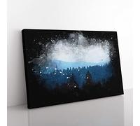 Church Beyond The Forest Paint Splash Modern Art Canvas Wall Art Print Ready to Hang, Framed Picture for Living Room Bedroom Home Office Décor, 50x35 cm (20x14 Inch)